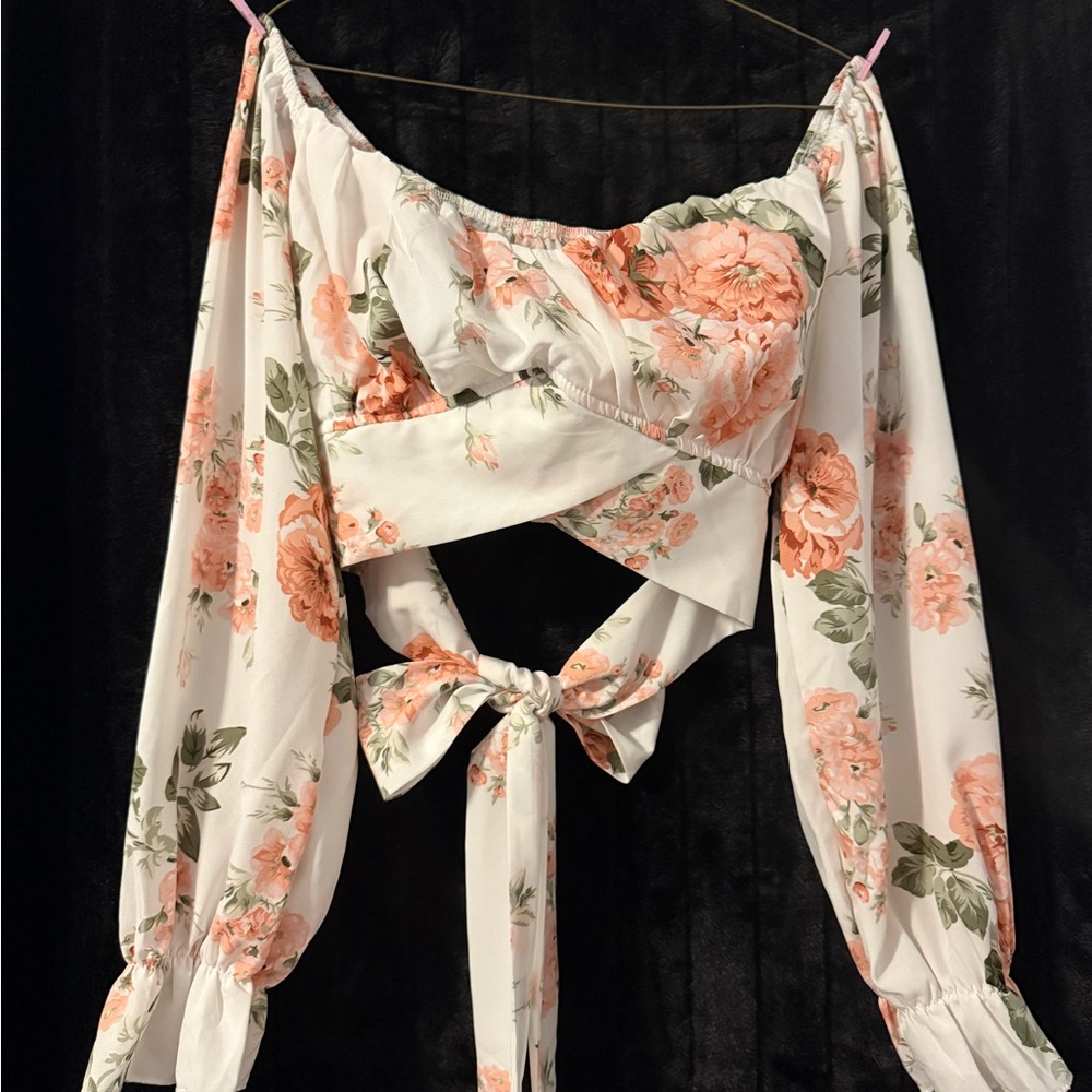 SHEIN Floral Wrap Blouse with Tie Detail